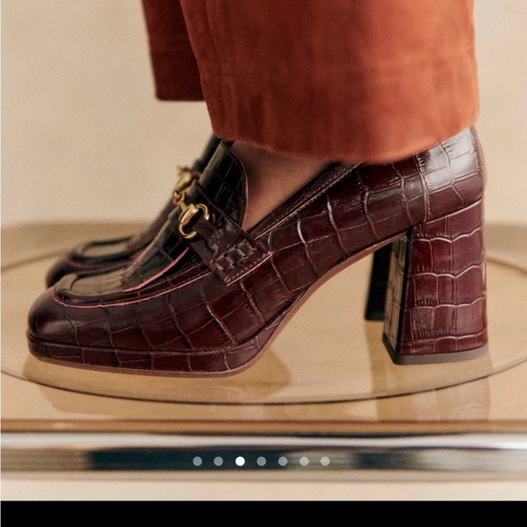 Sezane Julianne Croc-Embossed Loafers - Picture 2 of 14